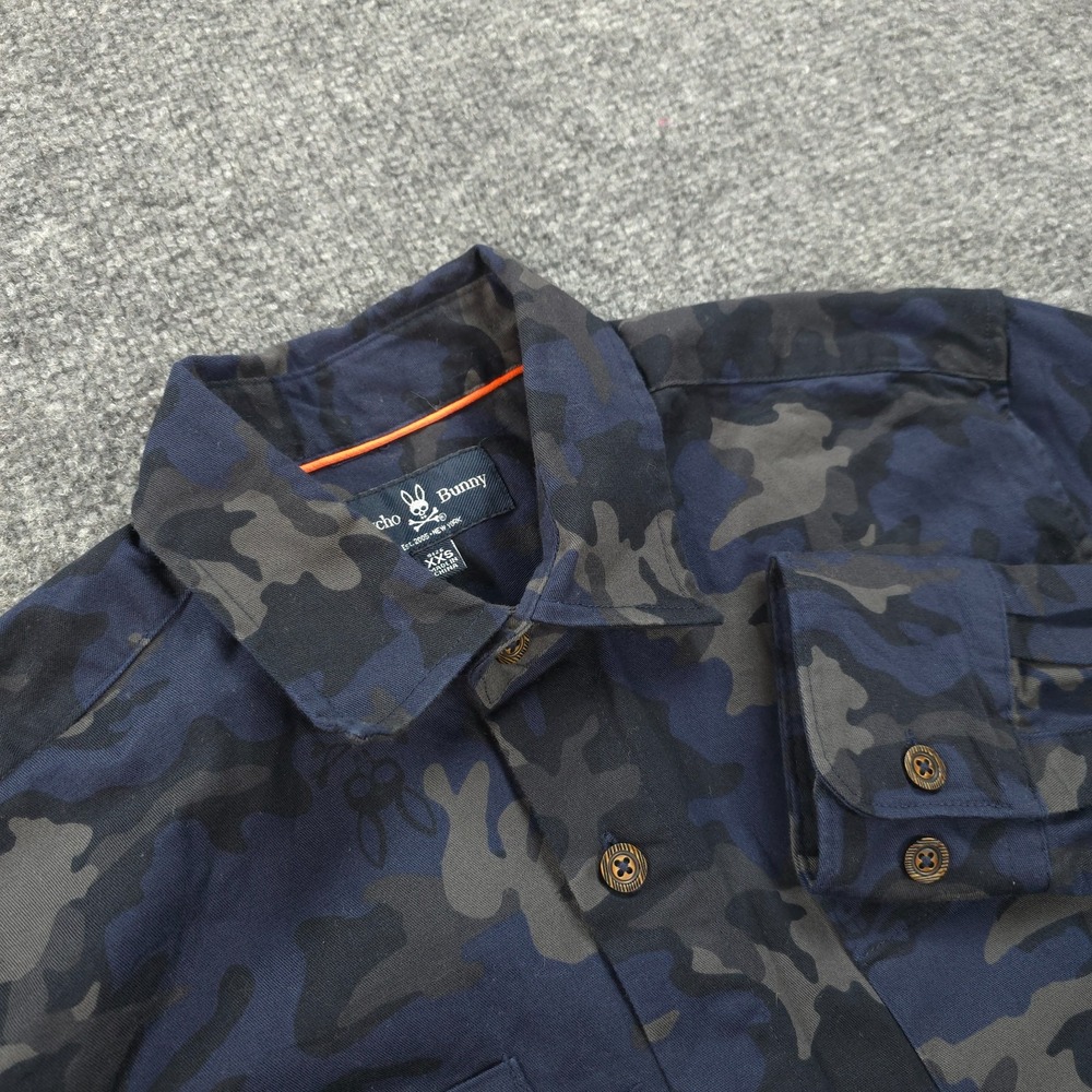 Psycho Bunny Shirt Mens XXS Blue Camo Print Hester Twill Casual Prep Logo